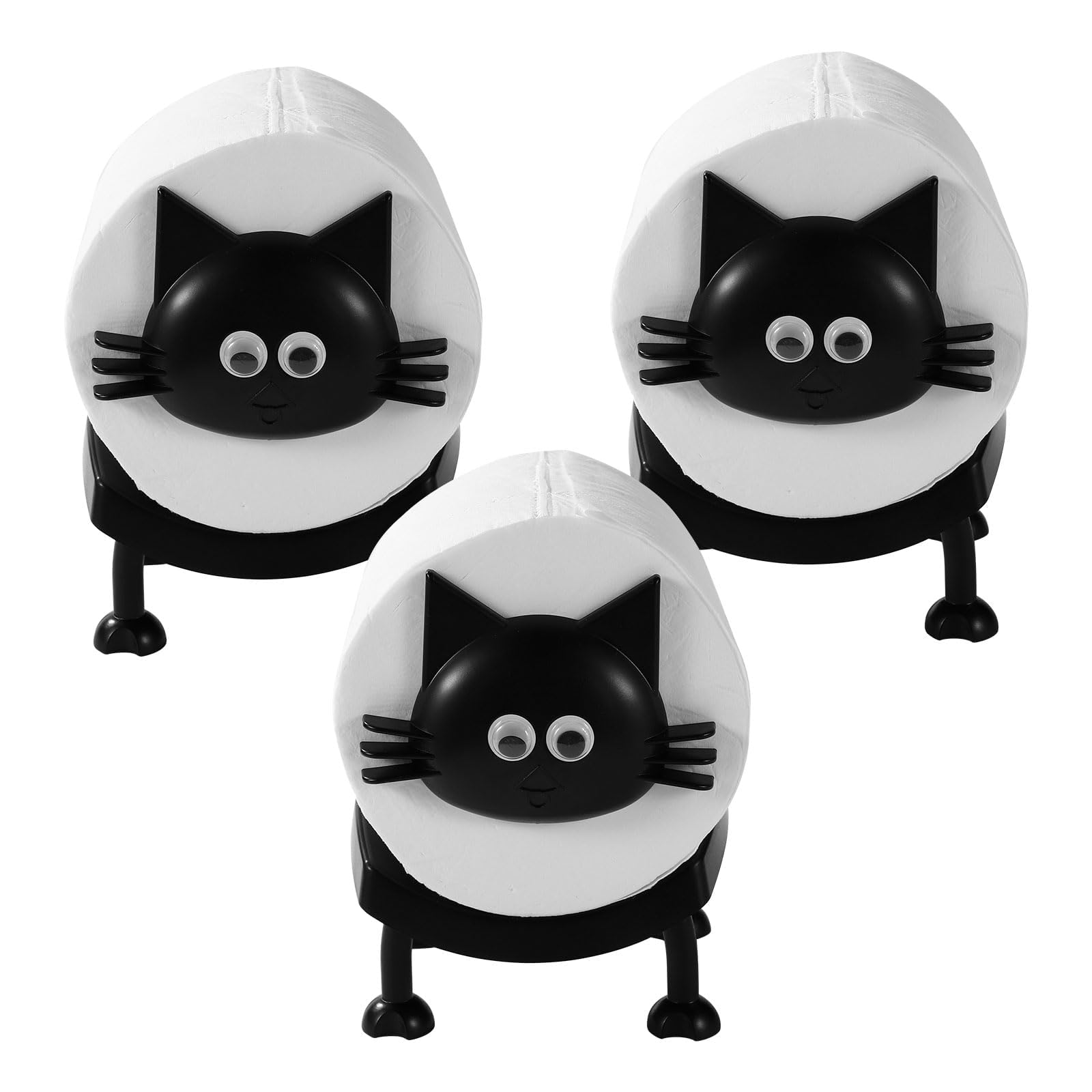 3 Stück Toilettenpapierhalter mit Schaf-Motiv – Lustiges freistehendes Toilettenpapier-Set fürs Badezimmer – 3D-bedruckter Toilettenpapierhalter mit schwarzem Schaf-Motiv (Kätzchen)