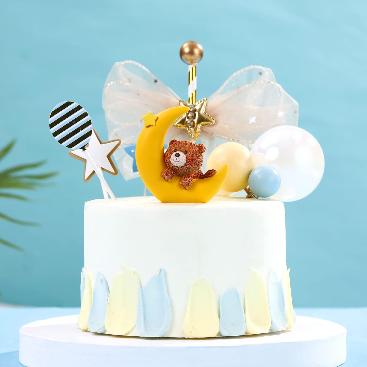 Mini Bear and Moon Cake Topper Figurine Lightweight Ornament Home Decor Gift For Kids Boys Girls Birthday Party Baby Shower Wedding Theme Baby Supplies (C) image 2