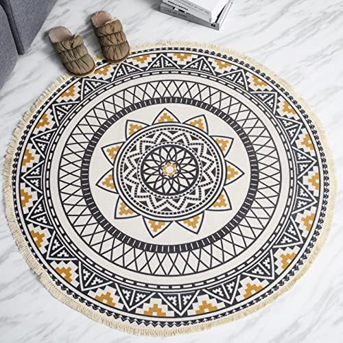 Miiciuib Boho Round Rugs, 5'x5' Round Bohemian Mandala Tassels Decor Carpet Woven Circle Mat for Kitchen Living Room Bedroom Bathroom