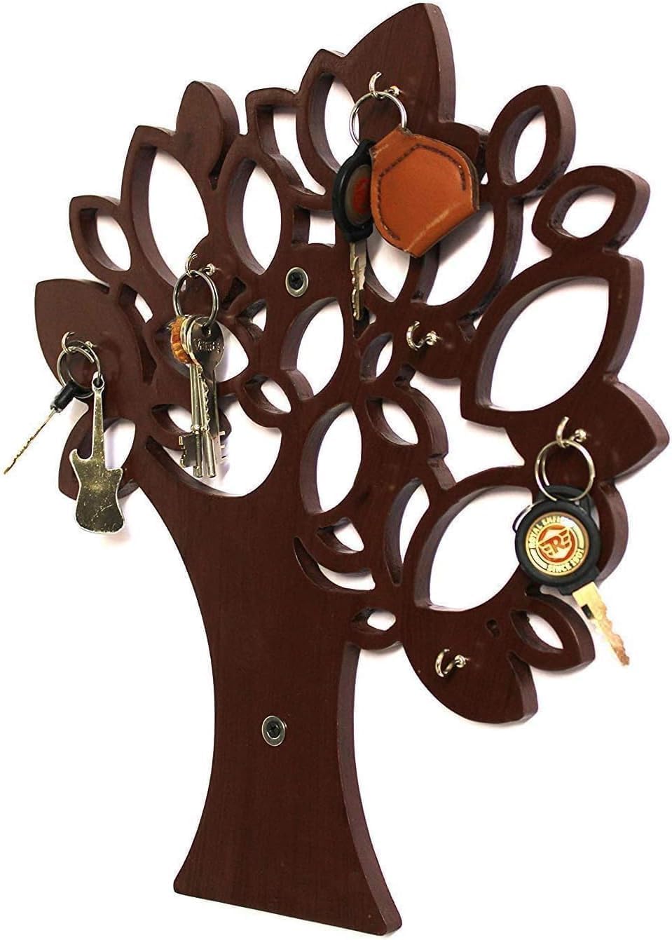 Decorative Tree-Shaped Wall Key Holder, Wooden Key Organizer with Multiple Hooks, Brown