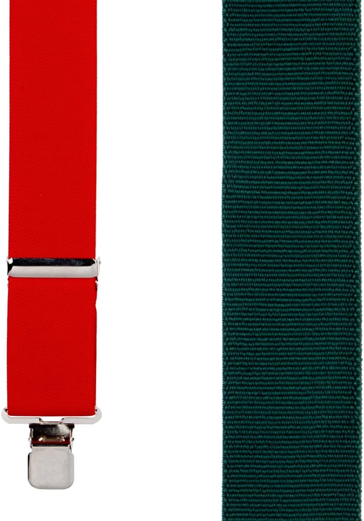 Suspender Store Novelty Red/Green Suspenders - 2 Inch Wide Elastic - X-Back - Gator Clip - 4 Sizes Including Big & Tall