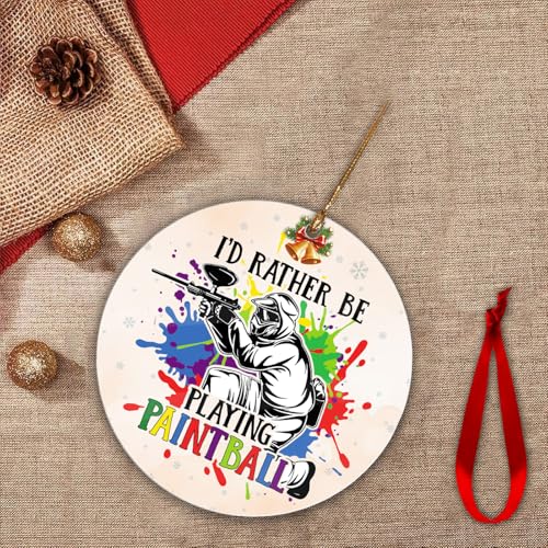 Paintball Christmas Ornament, Paintball Player Ornaments for Xmas Tree Decor Gift for Paint Ball Players Paintballer Keepsake Shooting Sport Game Lovers Team Men Women, I\'d Rather Be Playing Paintball