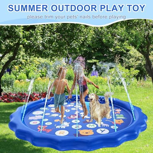 Splash Pad, 170CM Sprinkler Wasser-Spielmatte, Splash Play Matte,Garten Kinder Spielzeug Sprinklerpool, Wasserspielzeug Hund Pool, Kinder Sprinkler mit Antirutschfunktion, für Baby Party Outdoor