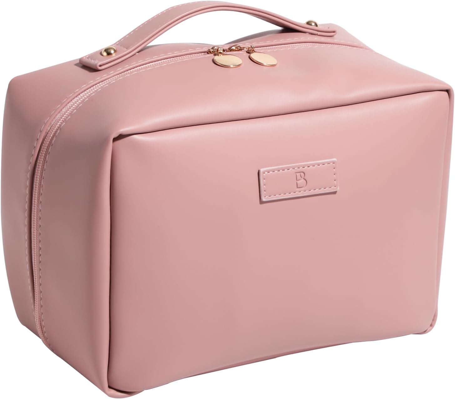 BS-MALL Travel Makeup Bag PU Leather Large Size Elegant Cosmetic Case in Premium PU Leather for Easy Makeup Organization & Travel Pink