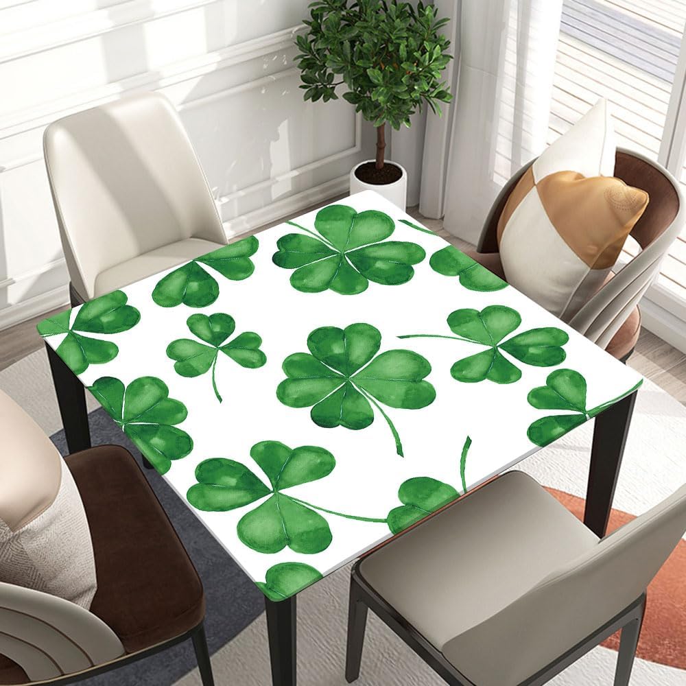 Clovers Backgrounds Elastic Edged Polyester Tablecloth,Waterproof and Oil Proof Fitted Table Covers Easy to Clean, Fitted for 60"x60" Table Style 2875