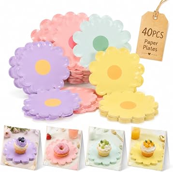 NOLITOY Daisy Flower Paper Plates 40 pcs Disposable Party Plates 6.88 inch Cake Plates for Dessert Appetizer Picnic Birthday Wedding Baby Shower Tableware