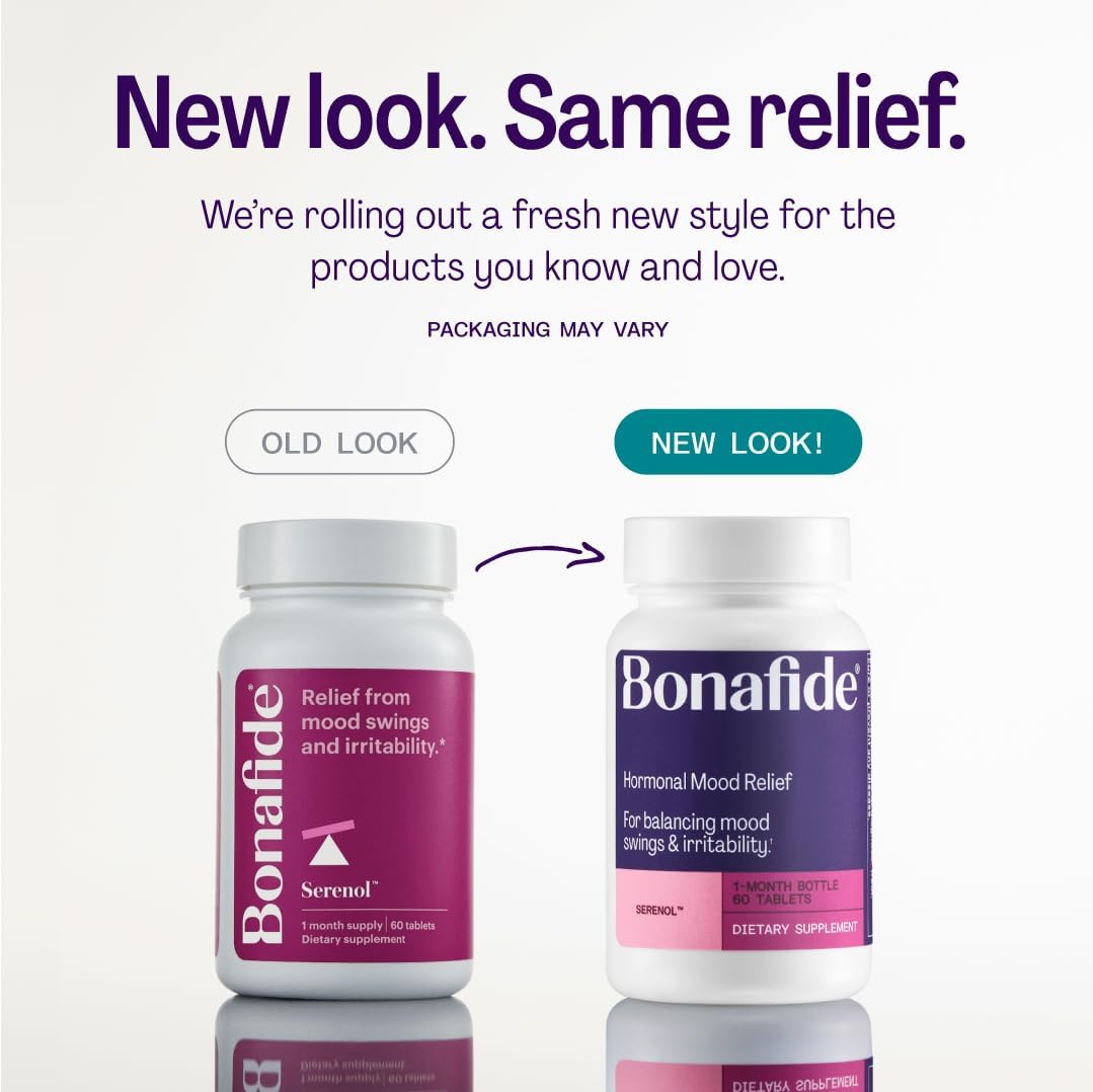 Serenol by Bonafide. Relief from Hormonal Mood Swings, Irritability, & PMS Bloating. — 1-Month Supply (60 Tablets) - Image 2