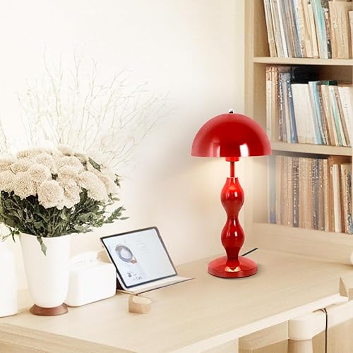 Miniatura 6 de Lámpara de mesa de hongos, lámparas únicas de maceta para dormitorio, bonita lámpara de escritorio LED roja, lámpara moderna de mediados de siglo