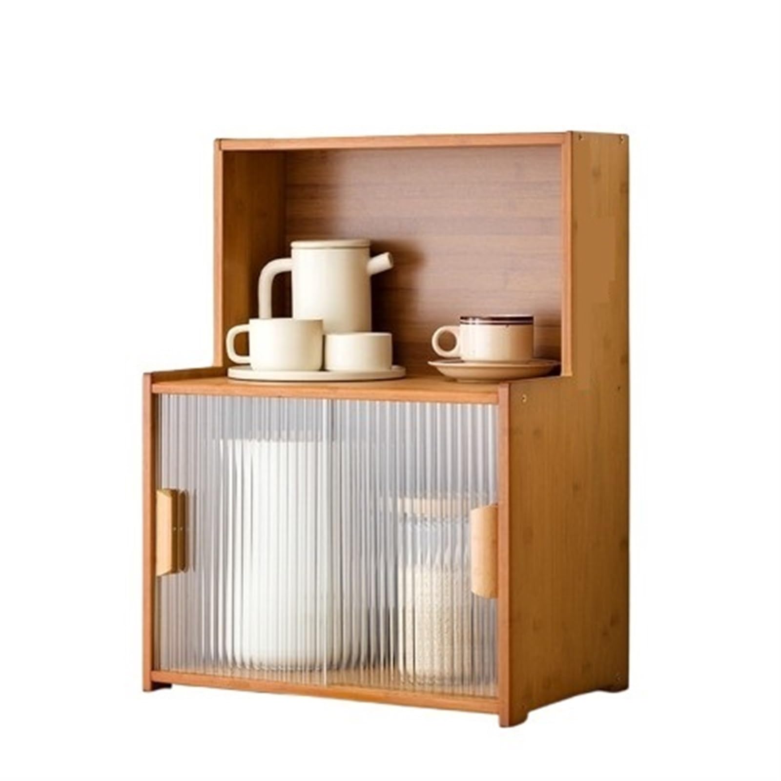 Kitchen Pantry Storage Cabinet Multipurpose Desktop Shelf Bookcase Floor Storage Cabinet with Transparent Door Multi Scenario Use(Brown,45cm)
