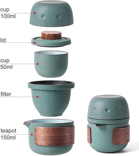 Miniatura 2 de Juego de mini tetera de cerámica de viaje, tetera china de Kung Fu, 1 olla 2 tazas de taza de té de porcelana con diseño de pingüino lindo con