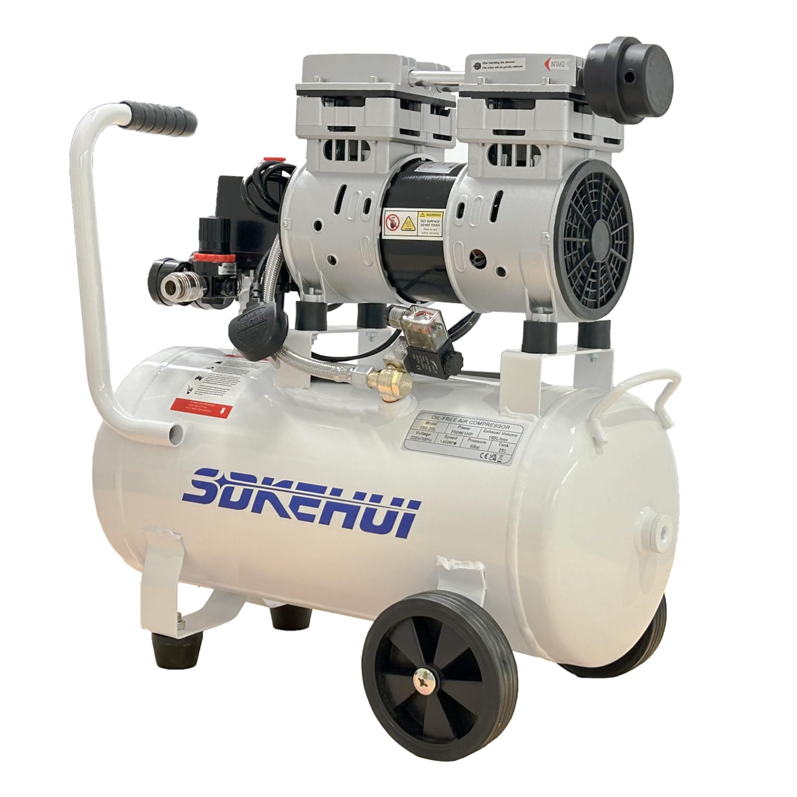 Compresor de Aire Ultra Silencioso 25L Ultra Quiet Air Compressor 750W de Tanque para Reparaciones en el Hogar y con Accesorios Completos
