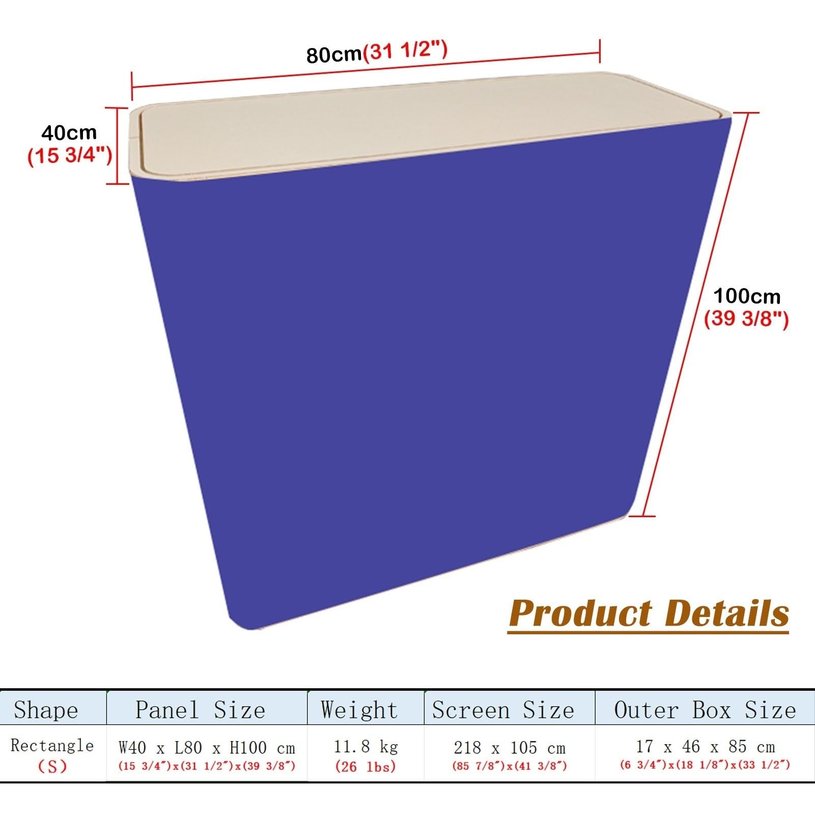 Messe Theke Empfangstheke Hebepodest-Messetheke mit LED-Licht, Individuell Anpassbarer Messestand für Ausstellungen, Tragbarer, Zusammenklappbarer Promotion-Thekenständer(Rectangular,1pc)