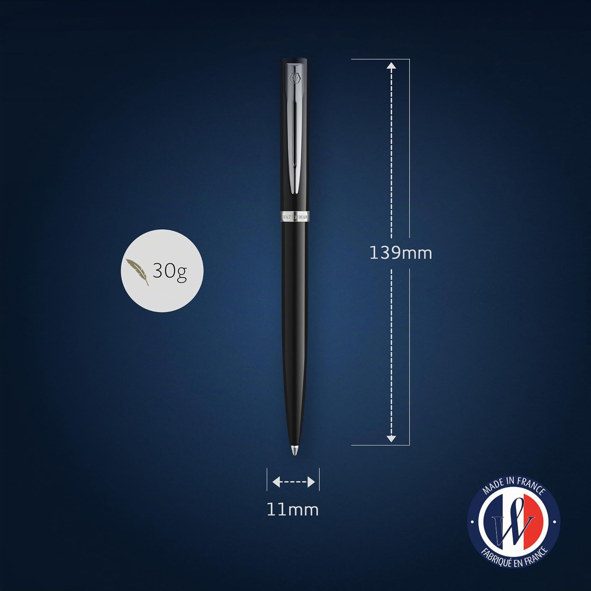 Waterman Impression Bolígrafo | Punta media con recarga de tinta azul | Laca negra con adornos chapados en paladio | Caja de regalo
