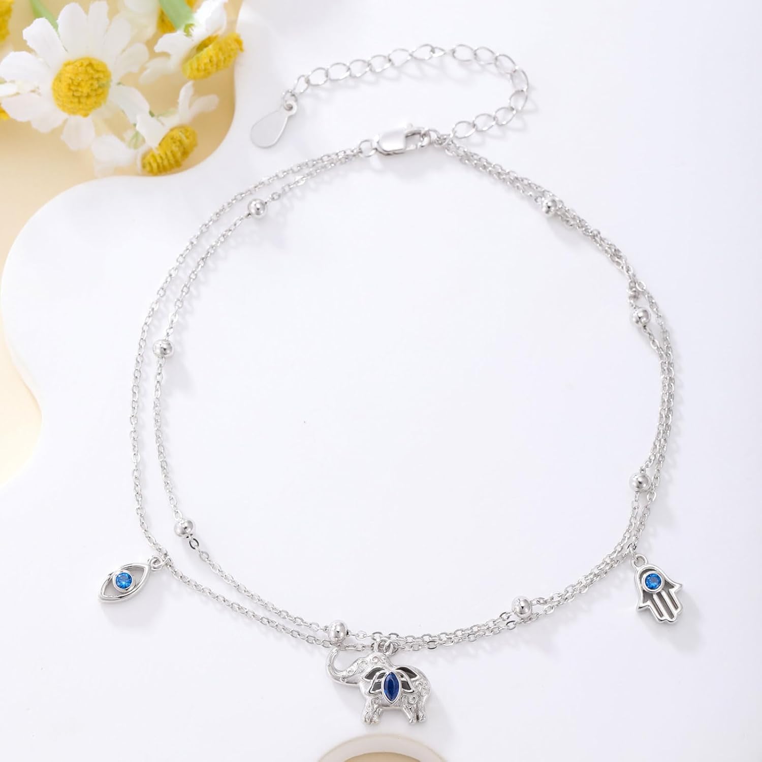 YAFEINI Elephant Anklet 925 Sterling Silver Elephants Ankle Bracelet Hamsa Hand Evil Eye Elephant Jewelry for Women - Image 5