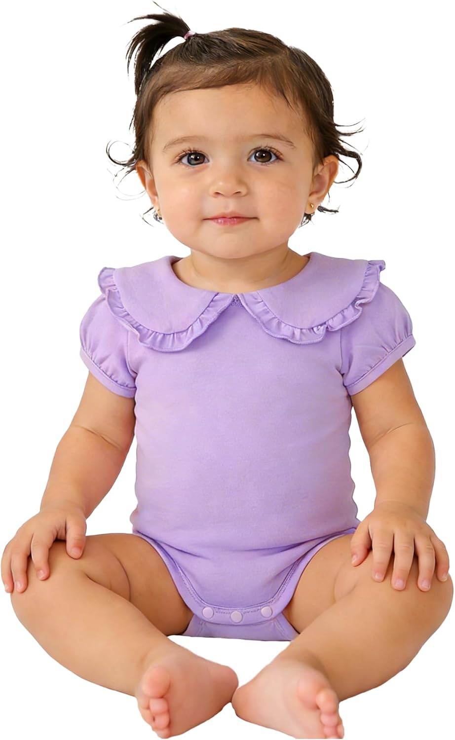 Magic Park 0-24M Infant Girl Puff Sleeve Bodysuit Baby Peter Pan Collar Romper Toddler Ruffle Jumpsuit Casual Tops