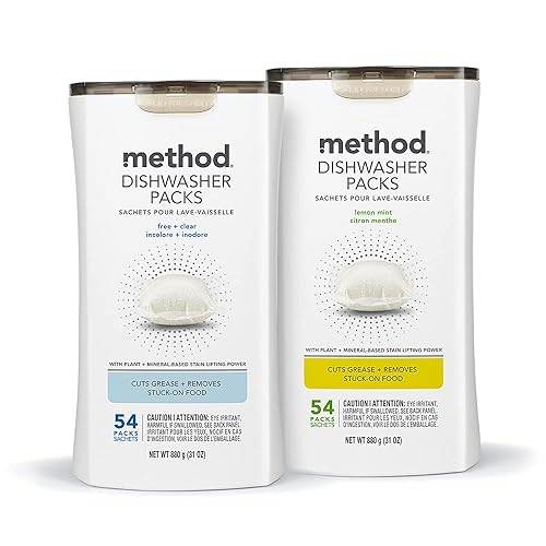 Miniatura 7 de Method Paquetes de detergente para lavavajillas, menta limón, enjuague para lavar platos para eliminar la grasa y las manchas difíciles, 54 tabletas