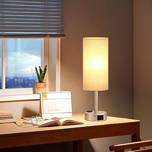 Vista 134 de Fenmzee Juego de lámparas de mesa pequeñas táctiles regulables de 2 a 3 vías, carga USB A + C, salida de CA, base de grano de madera, bombillas