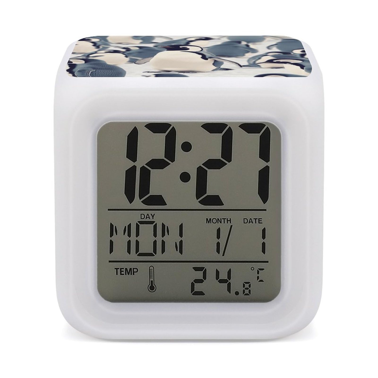 VstaDank Cute Penguin Animal Pattern Alarm Clocks with 7 Color Changing Night Light Exquisite Bedroom Digital Clocks with LED Temperature Display Desk Clock Ok to Wake Clocks for Heavy Sleeper