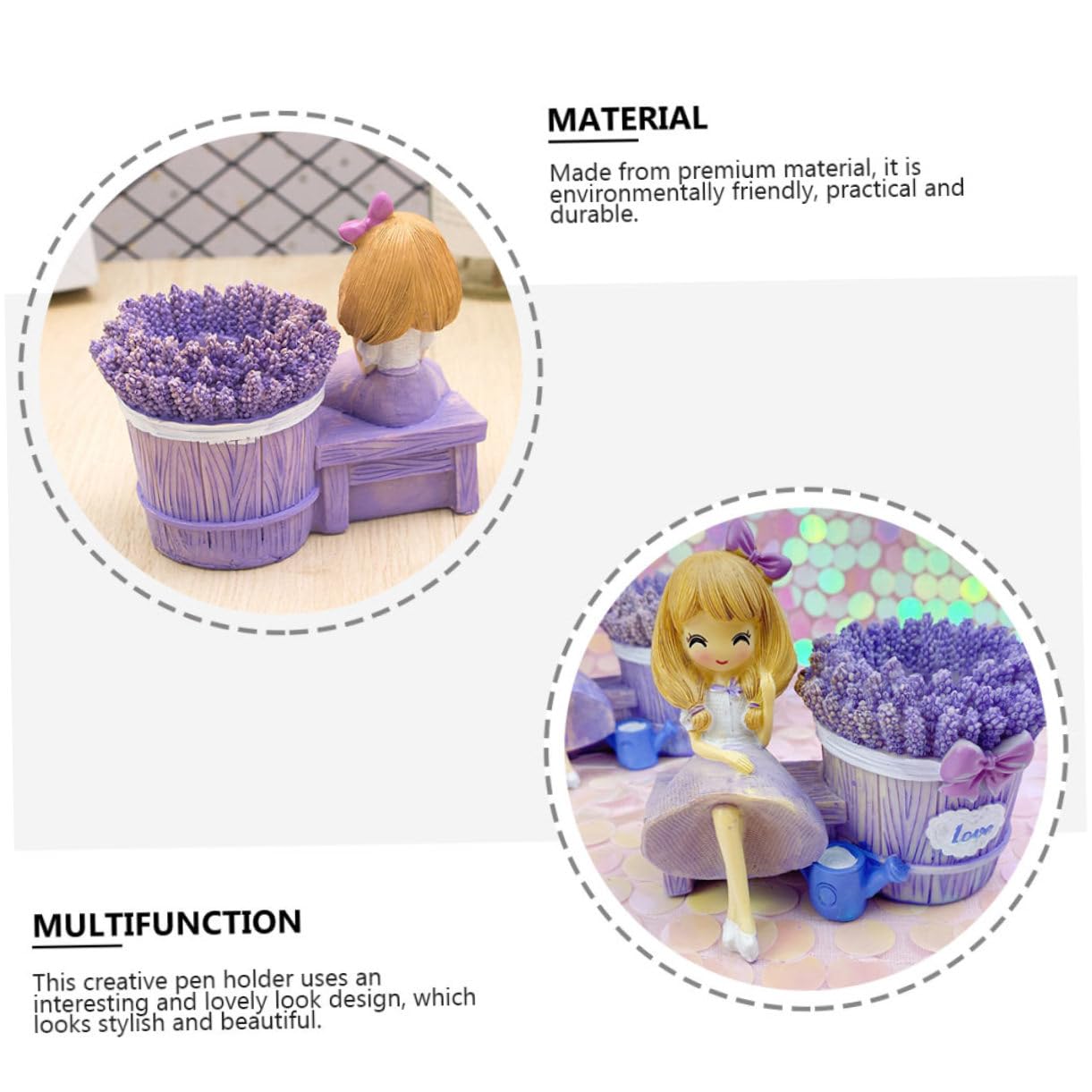 MAGICLULU 2pezzi Portapenne Decorativo Forma Di Ragazza Lavanda Contenitore Per Penne e Cancelleria in Resina Portapenne Da Scrivania Per Piccoli Oggetti