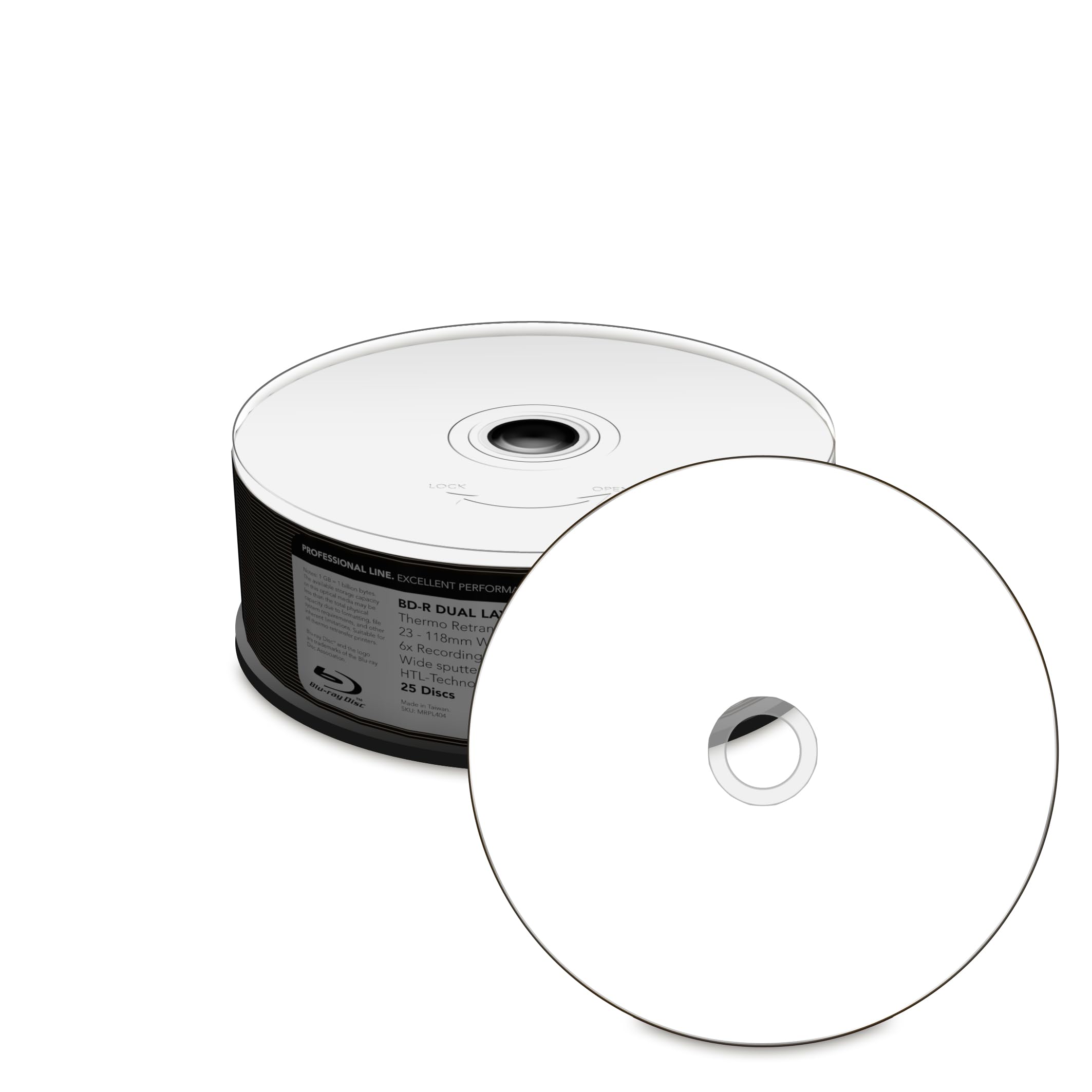 MediaRange Professional Line BD-R Dual Layer 50GB 6X Speed, Thermo Retransfer Fullsurface Printable, Proselect White, Wide Sputtered, Cake 25