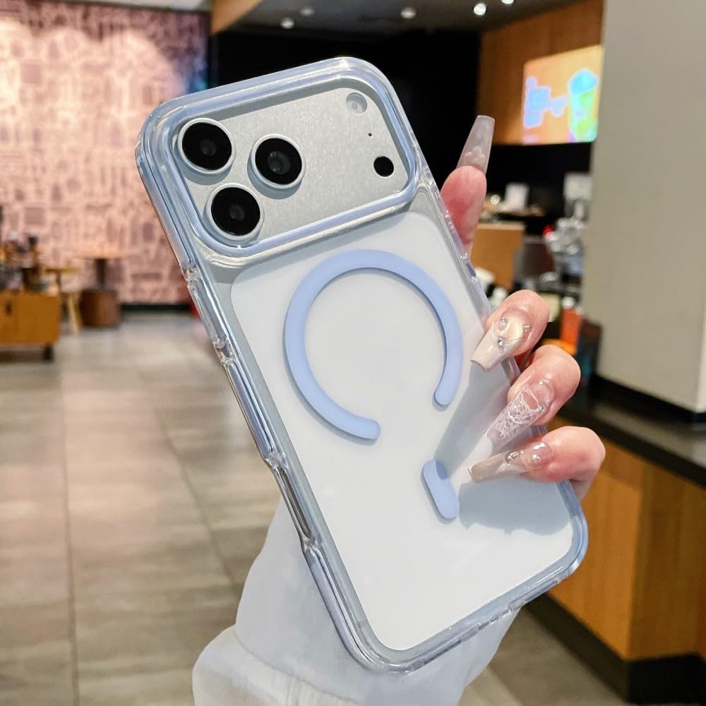 Generic Funda compatible con iPhone 15 (color: azul claro) cubierta trasera magnética de silicona transparente a prueba de golpes