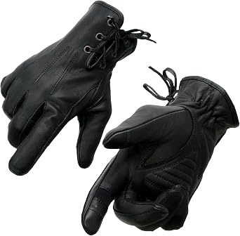 Milwaukee Leather MG7770 Womens Black Leather I - Touchscreen Compatible Laced Wrist Motorcycle Hand Gloves W/Gel Palm