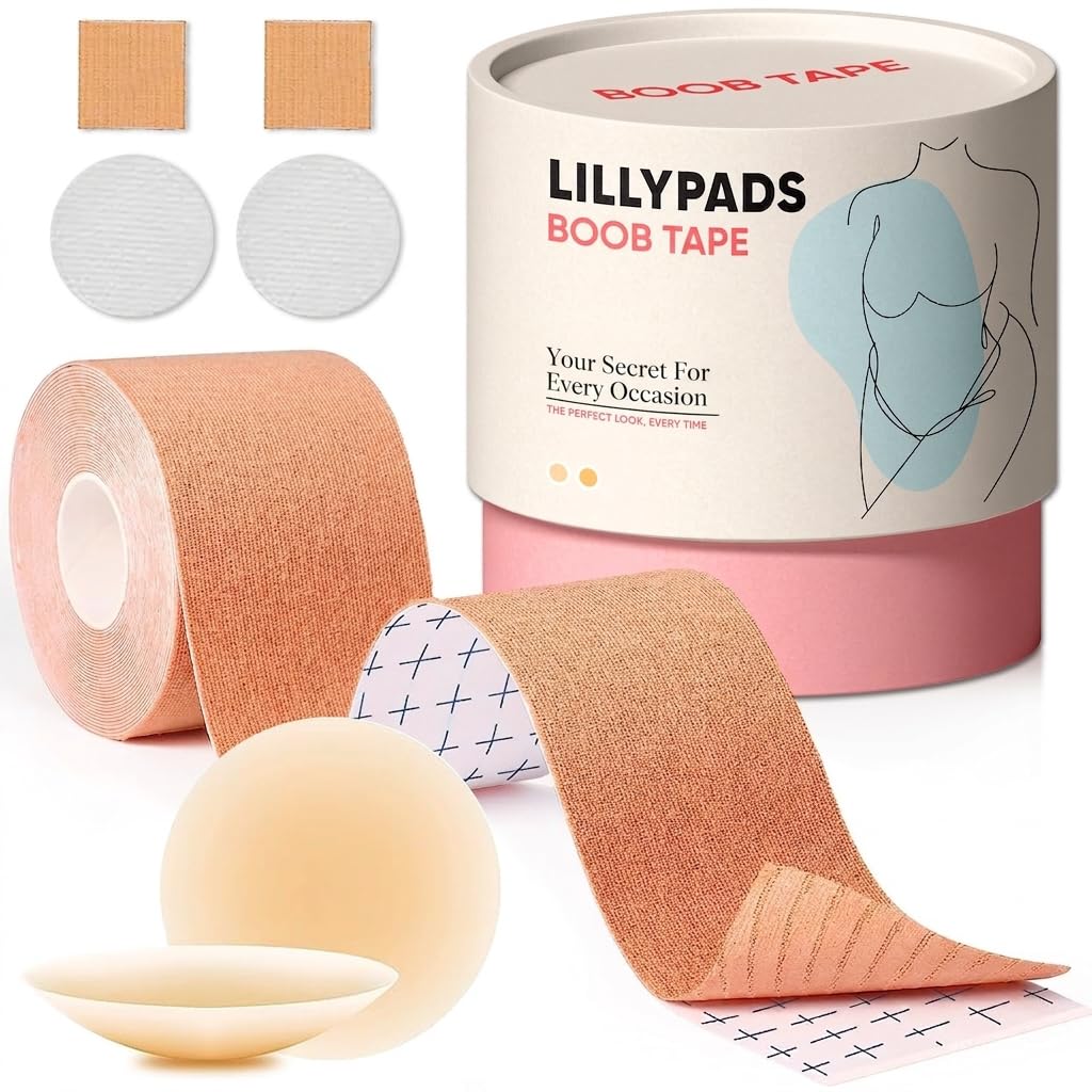 Lillypads® Premium Boob Tape – Breast Tape Set incl. Silicone Nipple Pads – Invisible Support for Backless & Strapless Outfits – Cup A–E Beige
