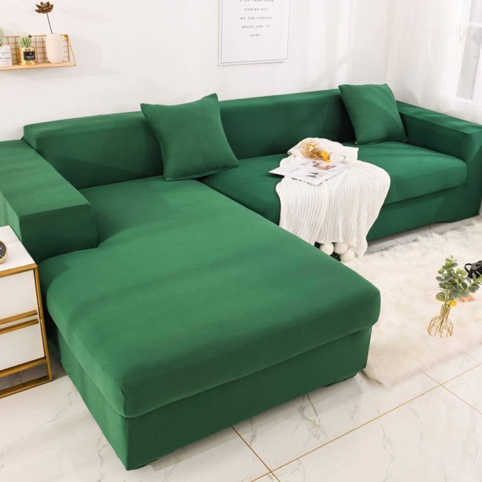 MGEMJMJ Stretch L Shape Sofa Cover,Slipcover Couch 1 Piece Couch Cover,Sectional Couch Covers Jacquard Fabric Sofa Slipcover(Size:sofa 190~230cm(75~91inch),Color:Green)