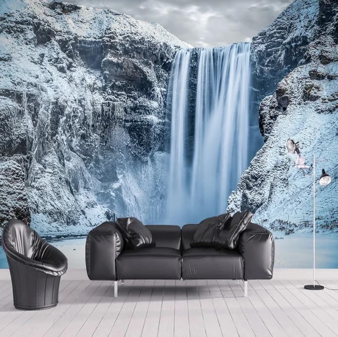 Papier peint paysage naturel cascade neige pour décoration murale de maison 3D