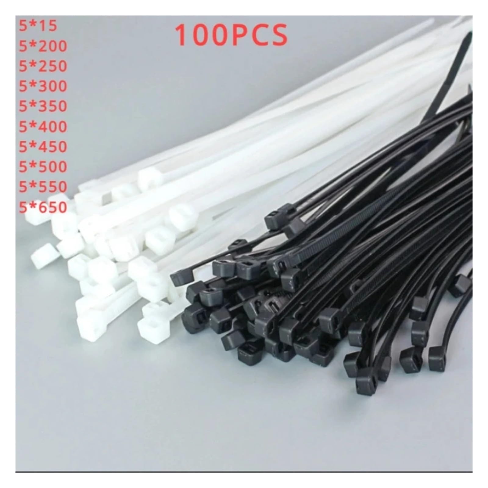 Bridas para cables autoblocantes, Brida for cables de anclaje plástico 100 piezas con hebilla nailon autoblocante for fijar el cable en Color blanco y negro(White,5X550mm)