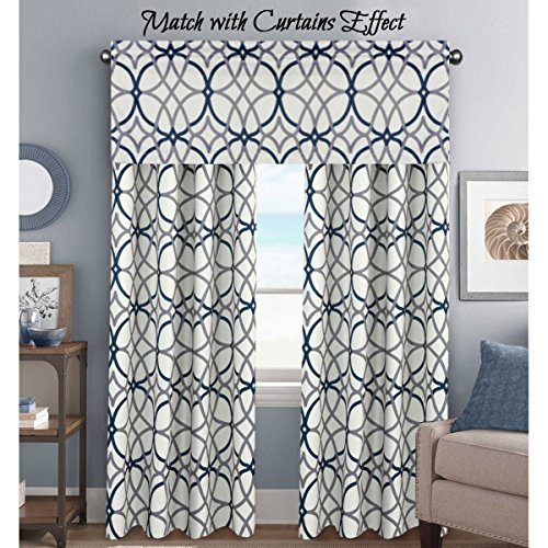 H.versailtex Blackout Curtain Valances For Kitchen/Bathroom - Thermal Insulated Window Valances For Living Room/Bedroom Rod Pocket Short Curtain 1 Panel, 52X18 Inch, Geo In Grey And Navy #TOP5