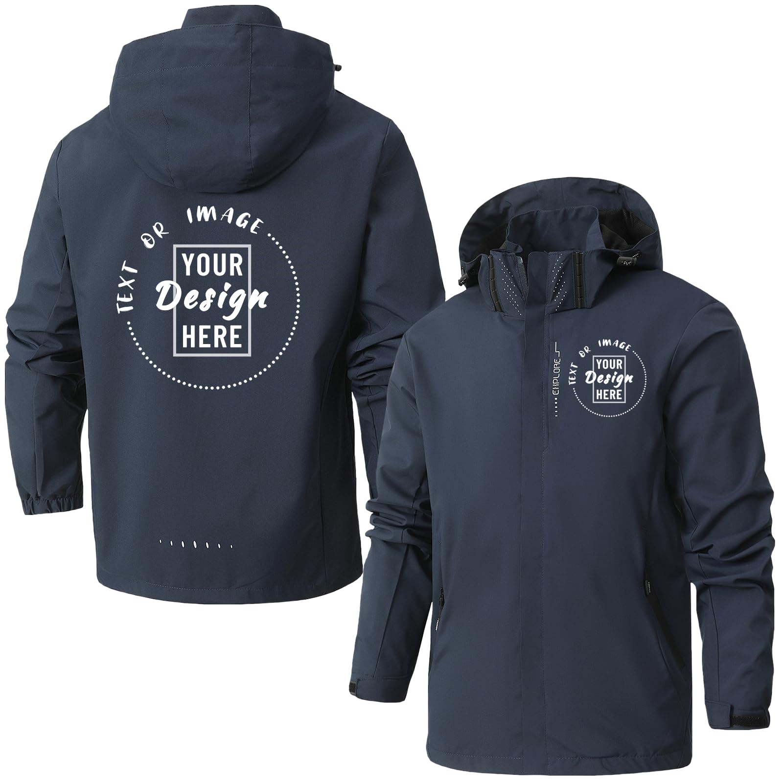 BIJUNDENG Custom Mens Rain Jacket Personalized Lightweight Waterproof Raincoat with Hood Cycling Bike Outdoor Jacket