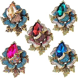 5 PCS Multicolor Rhinestone Crystal Flower Brooch Pin Lapel Pin for Women (5 colors)