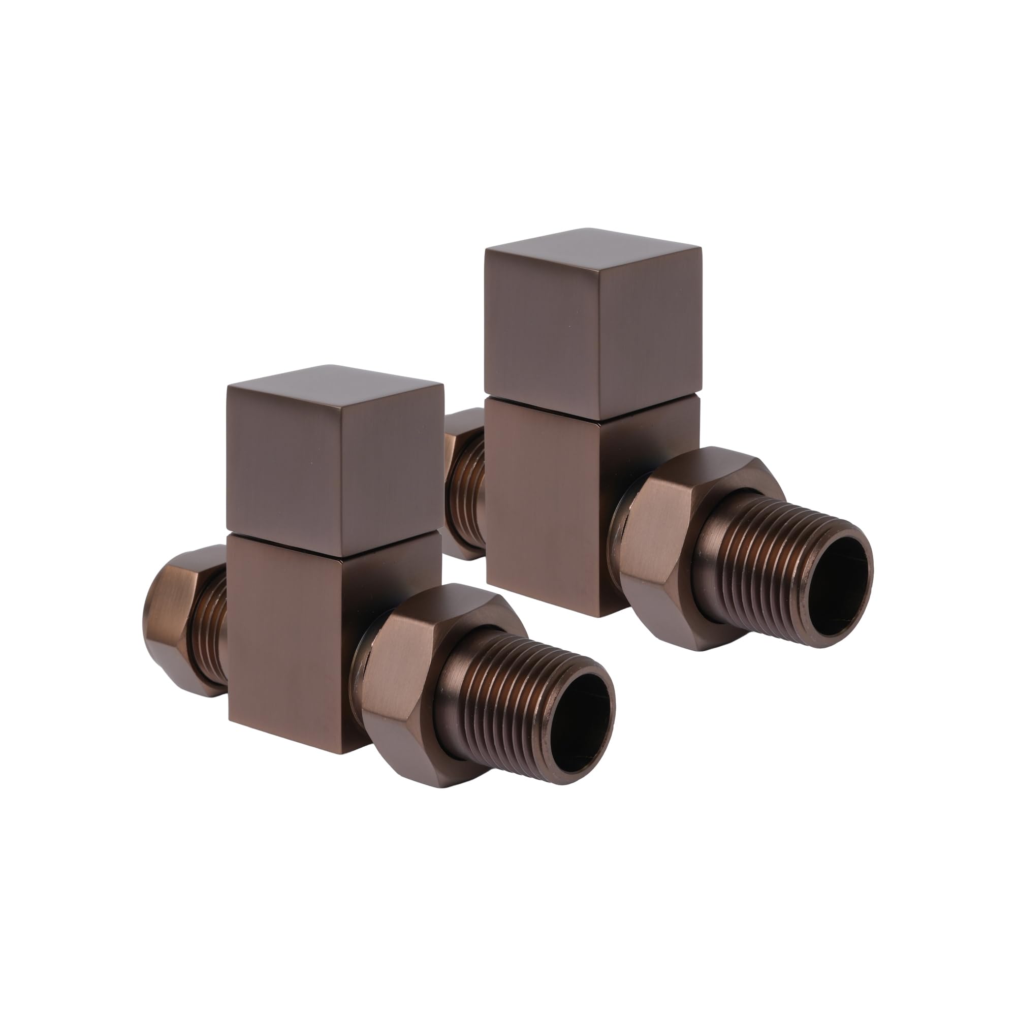 Bronze Straight Radiator Valves Square Top Modern Radiator Valves Pair of 15mm x 1/2" (Set of 2) for Heated Towel Rails & Central Heating Radiators Bronze Radiator Valve Set