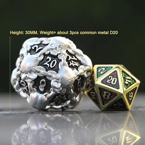 Miniatura 2 de DNDWoW Big Metal Skull D20 Dados Silver Black Skull Dice BKSH