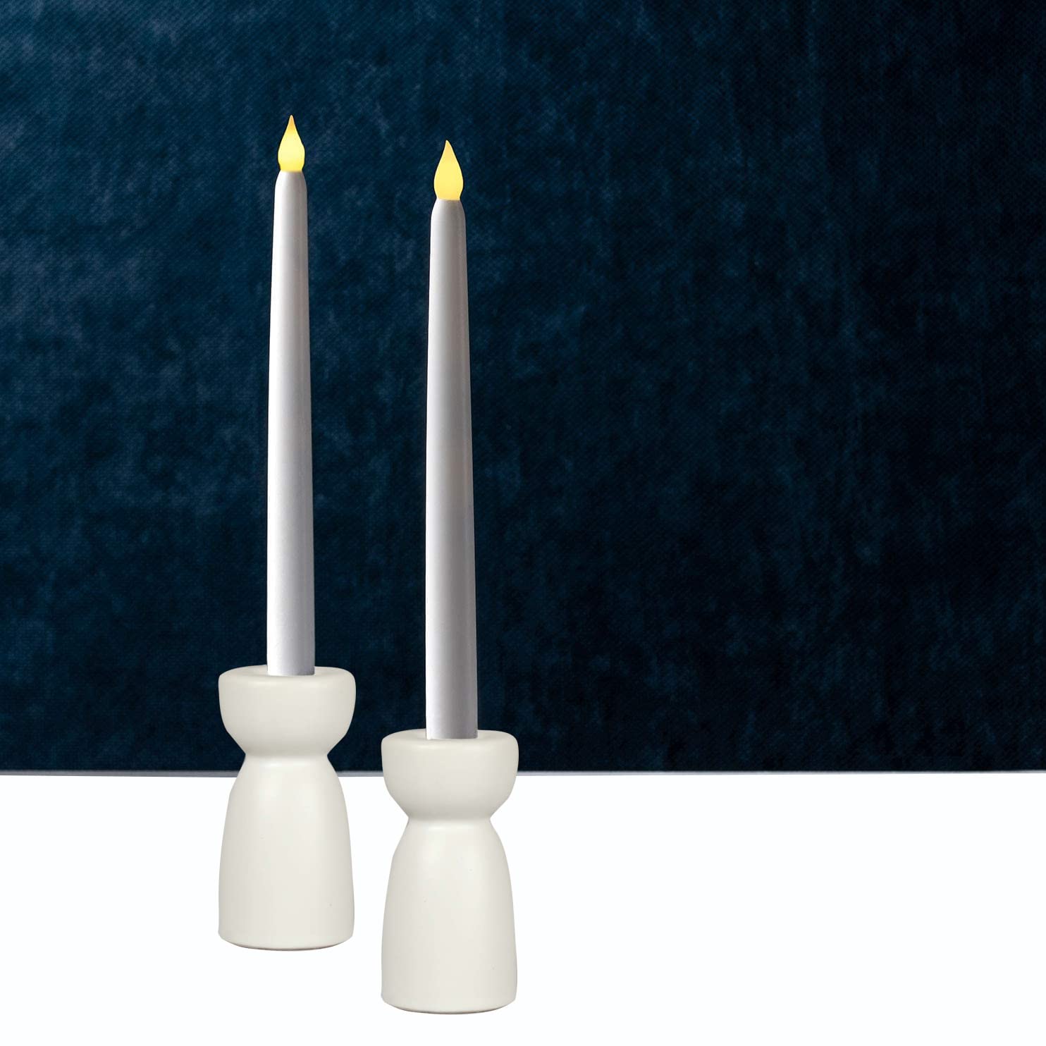Table Decor Set Of 2 White Ceramic Taper Candle Holders - Modern ...