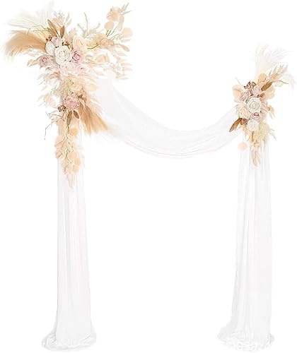 Flores artificiales para arco de boda, juego de 3, 2 guirnaldas de flores de boda con tela drapeada, guirnalda de boda para telón de fondo de