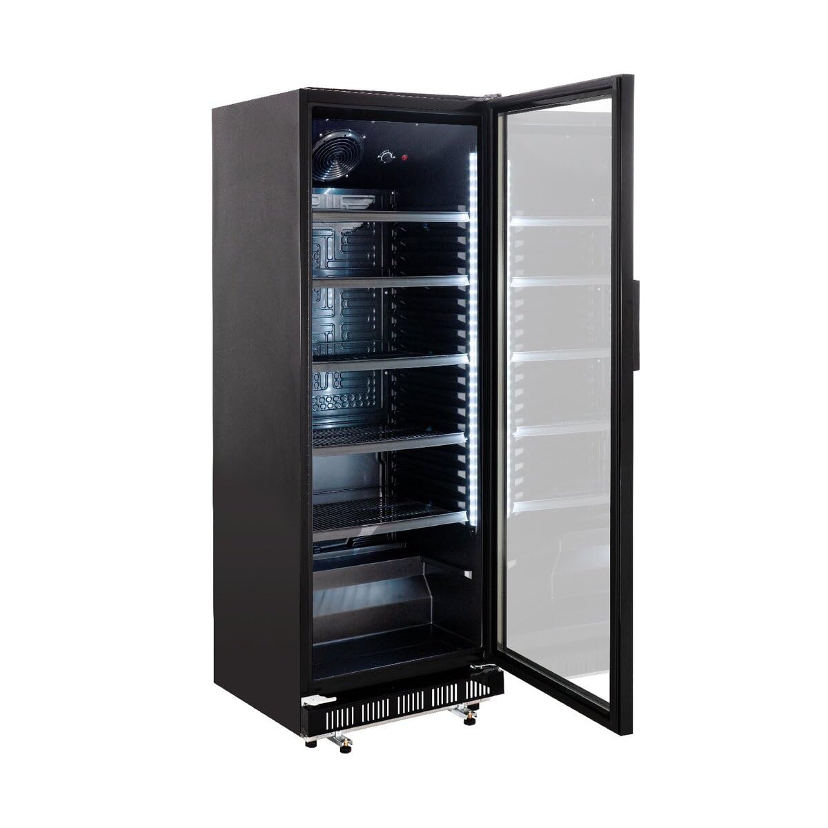 GastroHero Frigorifero per bevande GK-360BB per ristorazione, 4 ripiani regolabili, capacità refrigerante da 360 litri, frigorifero con porta in vetro, illuminazione interna, chiudibile, forniture per