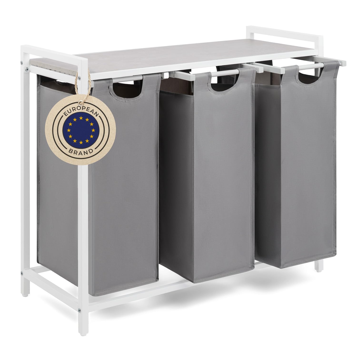 Blumtal cesto biancheria sporca 3 scomparti in grigio per organizzare - cesta portabiancheria design scomparti estraibili con ripiano superiore in materiale effetto cemento - struttura in metallo nero