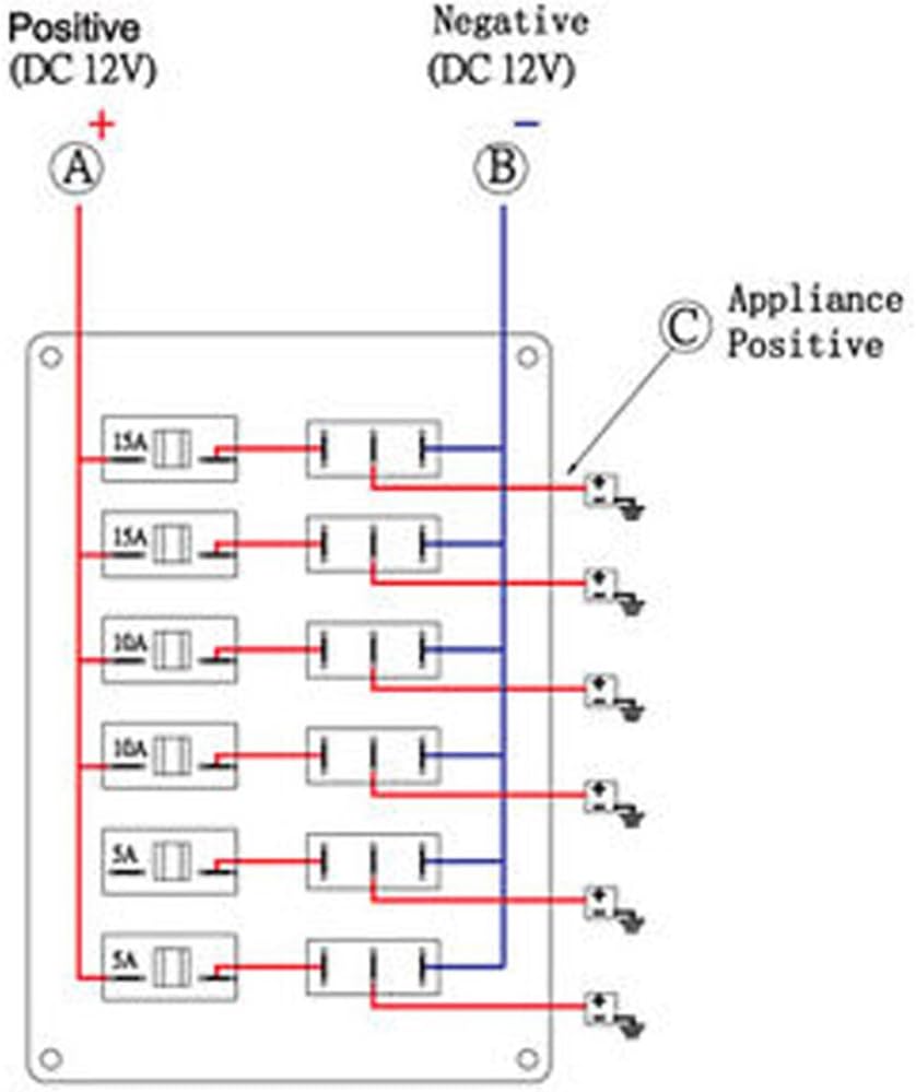 Pactrade Marine 6 Gang Switch Panel with Illuminated Switch 20 Preprinted Labels, 6.5" L x 2.5" H x 4.5" W
