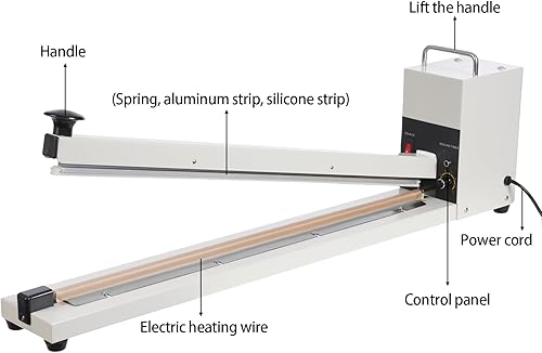 Miniatura 4 de Sellador térmico de impulso manual 800W, máquina de sellado manual para bolsas de plásticopapel de aluminioKraft, longitud de sellado de 23.62