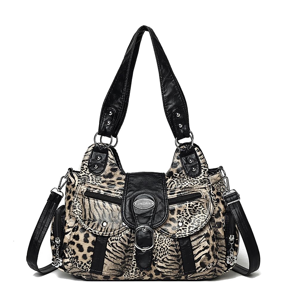 Damen Tasche Damenhandtasche Handtasche Hobo Schultertasche Shopper aus PU-Leder Damentasche Umhängetasche Taschen Leopardenmuster Henkeltasche für Frauen Mutter