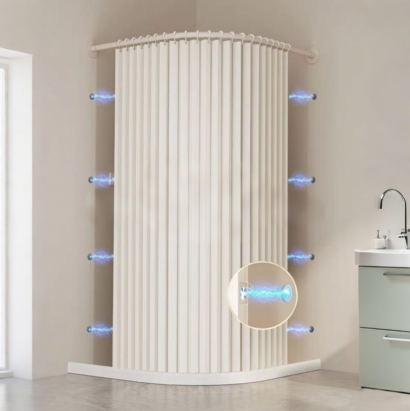 Tenda Da Doccia Antimuffa Magnetica in Tessuto Impermeabile con Ganci, Tenda da Doccia Pieghevole Lavabile per Vasca da Bagno, 230 g/m², Beige, 180x200cm