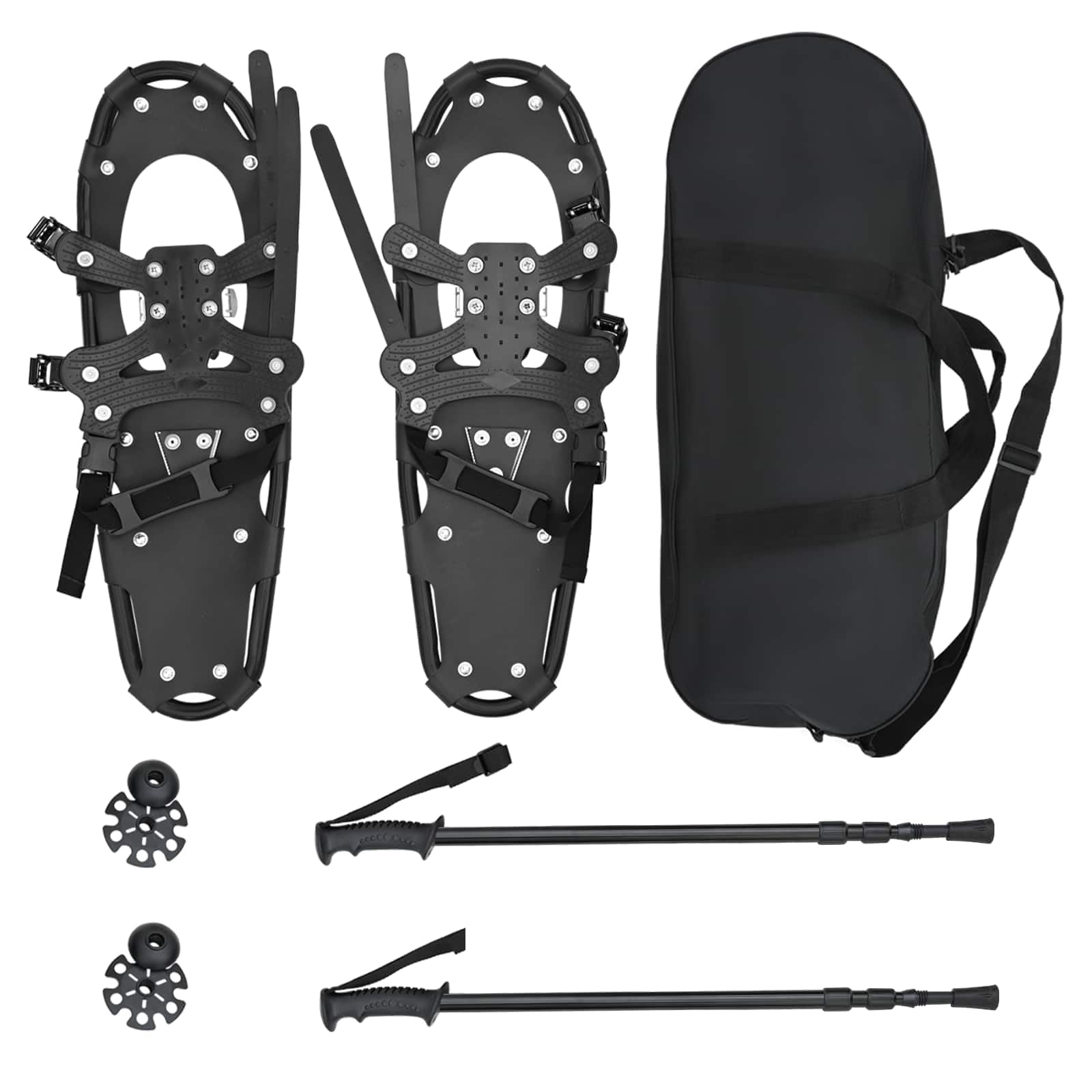Set di racchette da neve per uomo e donna, con bastoni da trekking e borsa per il trasporto, attacco regolabile, telaio in alluminio, 63,5 x 21 cm, argento