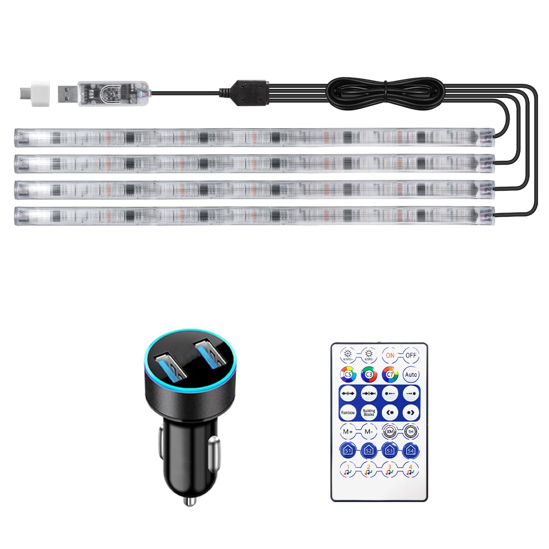 AFOGGEST Interior RGB Car Strip Light Kits, 48 LED Under Dash Footwell Light Strip with APP Control Multi-Modes Music Sync Dreamcolor Ambient Light Kit