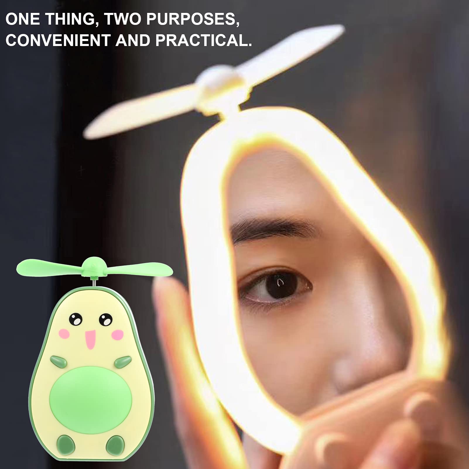 Wakauto Handheld Mirror 1 Set Essentials Green for Makeup Led Mini USB Charge Hand-held Air Vanity Girls' up Folding