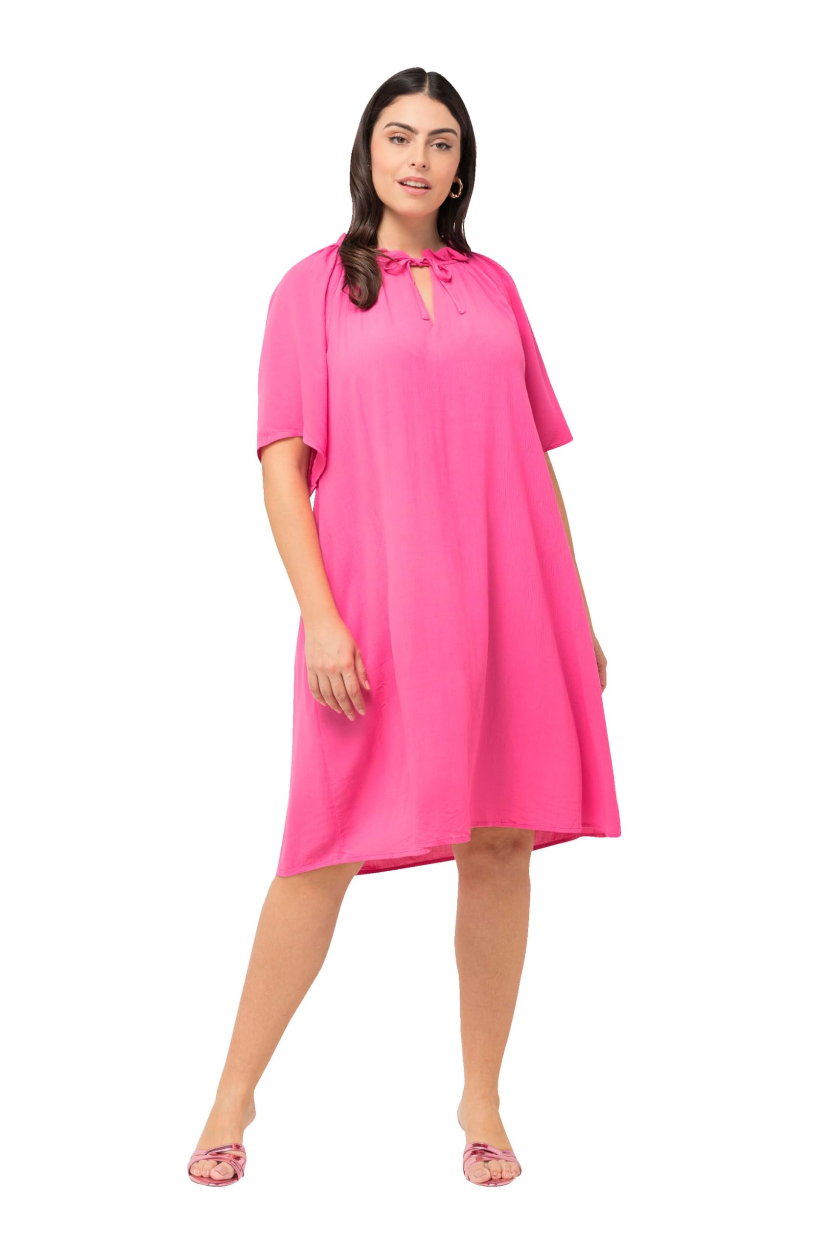 Ulla Popken Damen große Größen Übergrößen Plus Size Kleid, Rüschen, A-Linie, Tunika-Ausschnitt, Halbarm 816748
