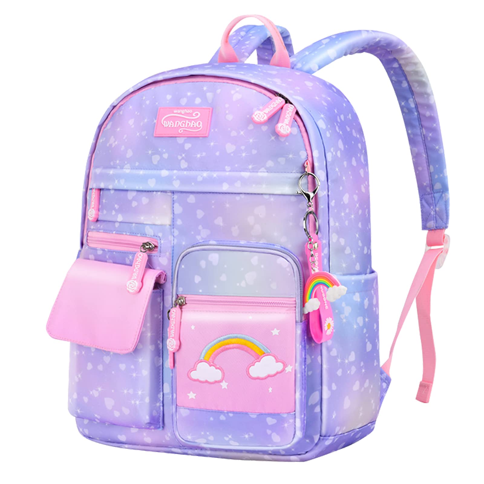 UberviaUnicorn School Backpack for Kid Big Rainbow Capacity Primary School Rucksack Bag for Girls Children Casual Daypack for Teen Girl (Purple) (Starry Purple) (starry sky purple)