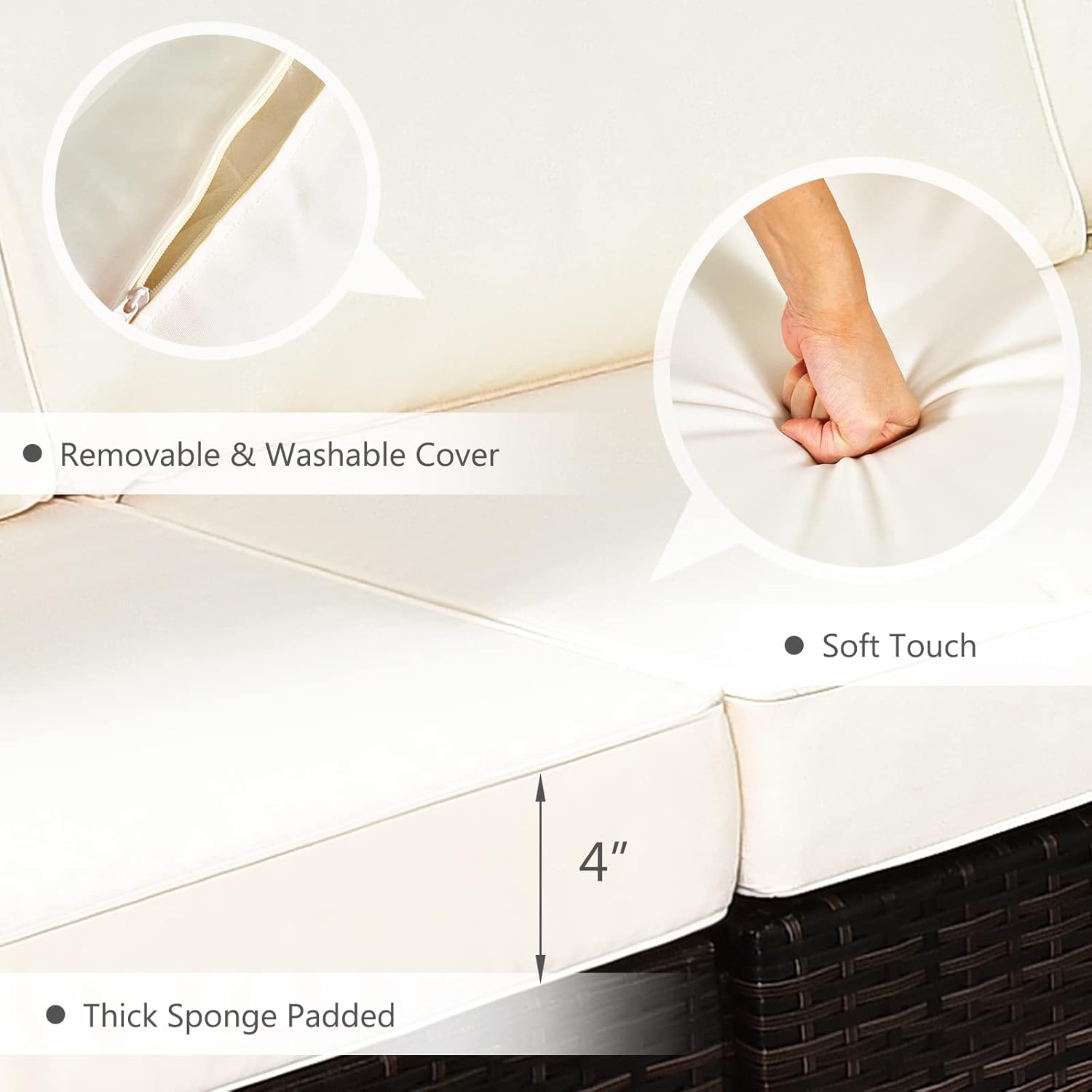 Tangkula 7 Piece Patio Furniture Set with Fire Pit Table, Includes 42 Inches 60,000 BTU Propane Rectangle Fire Pit and Protective Cover, Outdoor Cushioned Sectional Sofa Set for 5 (Off White)