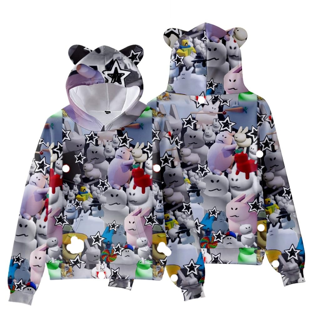 Hzsyc Boys C09 Forsaken Gubby 3D Figure Printed Sweatshirt Kids Funny Cute Rabbit Gubby Cat's Ear Shaped Hoodie (,7-8Years)